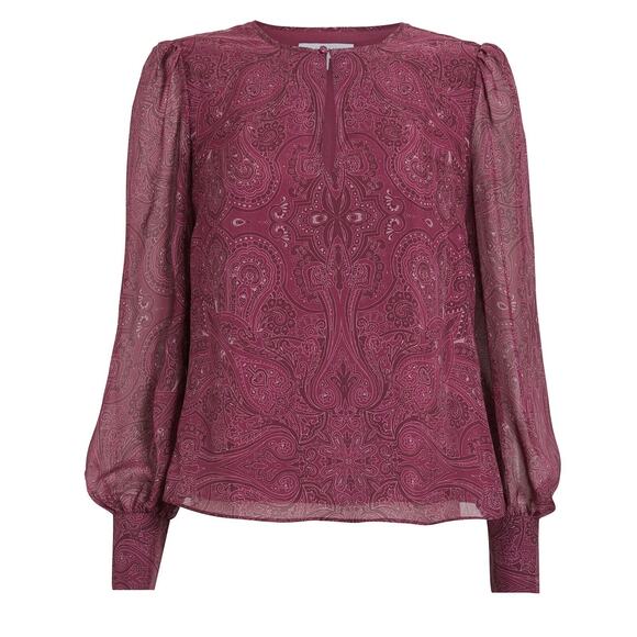 INTERMIX Kiera Silk Paisley Print Blouson Sleeve Keyhole Blouse Top L $228 - Picture 1 of 14
